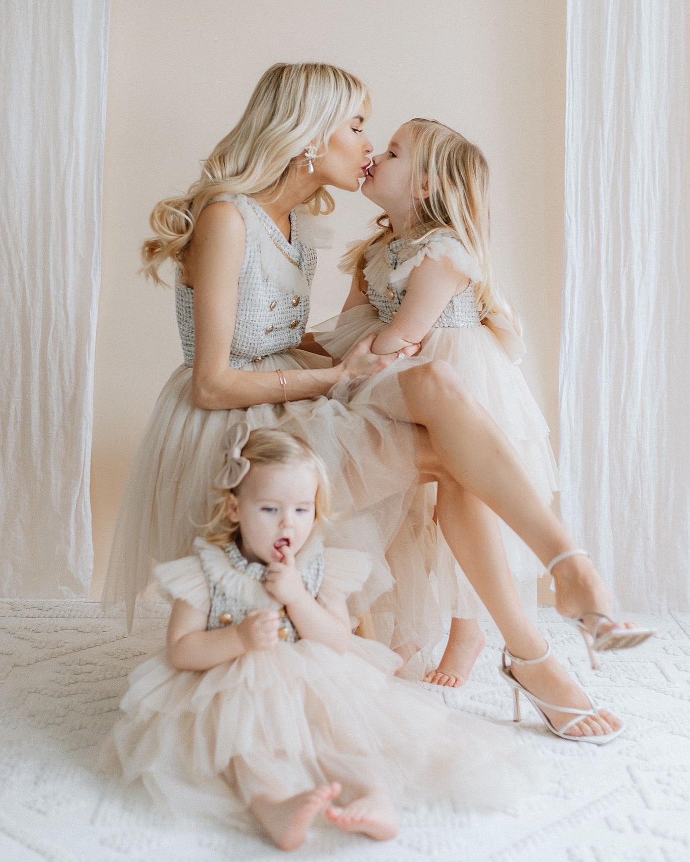 Petite Maison Kids Nude Fira Tweed And Tulle Layered Dress 3 Years