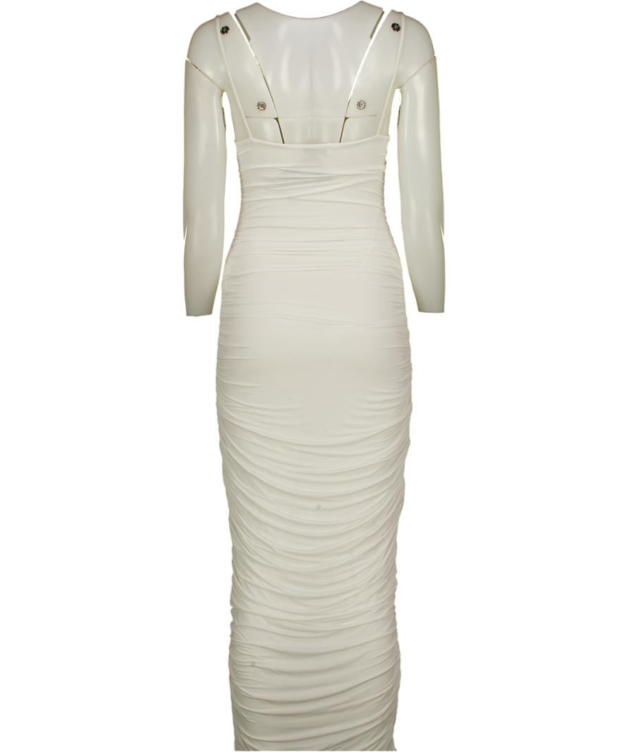 WARDROBE NYC White Ruched Slip Dress In Viscose Blend UK L