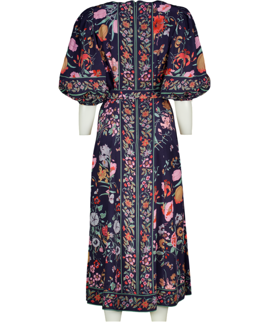 BEULAH LONDON Navy Blue Floral Sienna Midi Dress UK 8