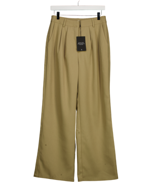 4th & Reckless Beige Camel Pleated Wide Leg Trousers UK 10