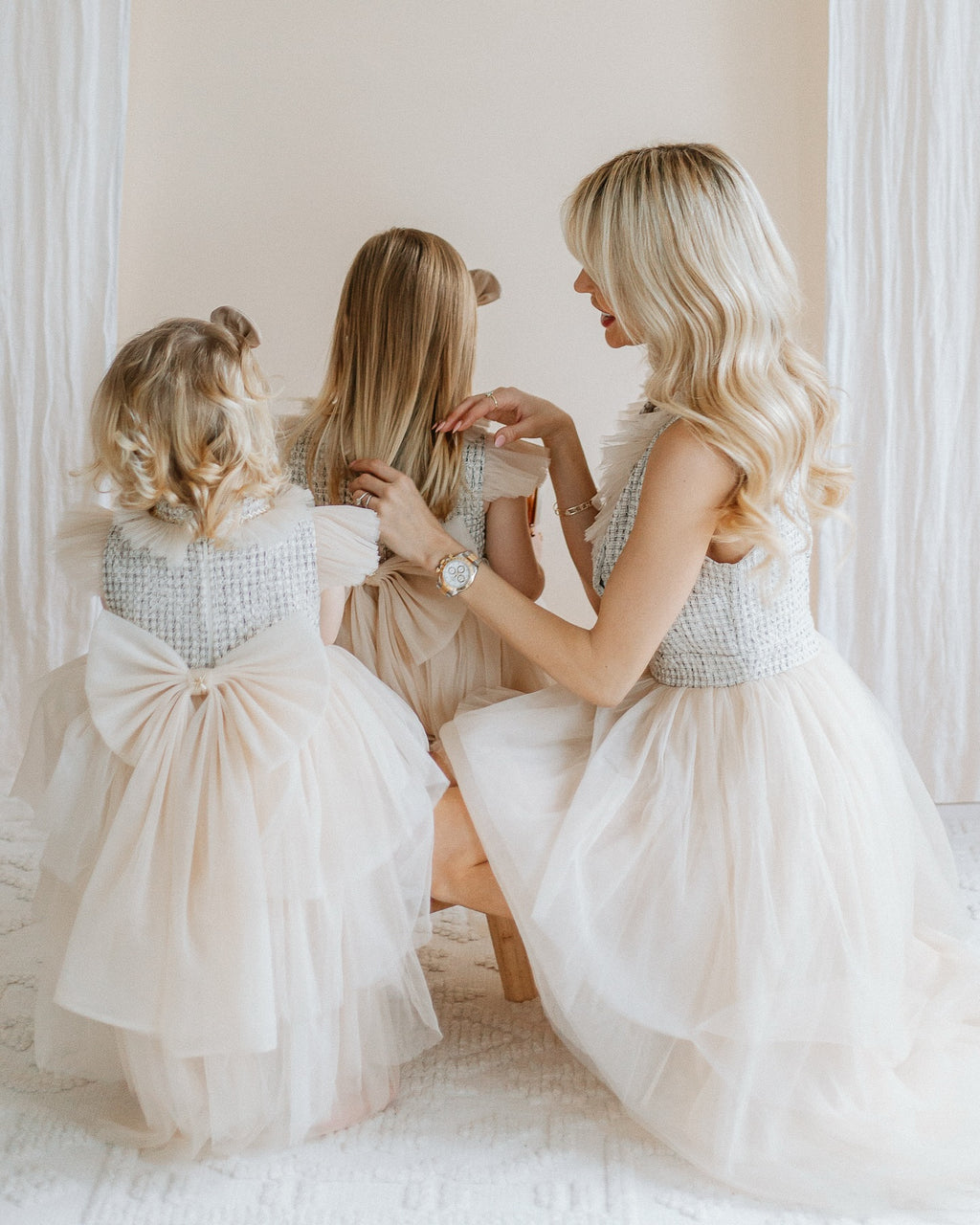 Petite Maison Nude Fira Tweed And Tulle Layered Mom Dress UK XS