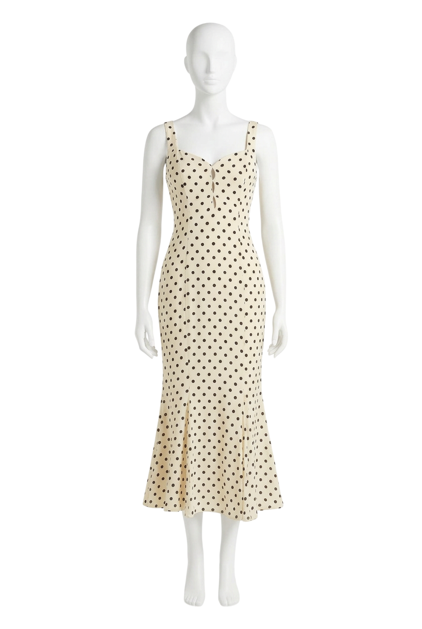 Reformation Laine Dress Cream and Black Polka Dot UK 6