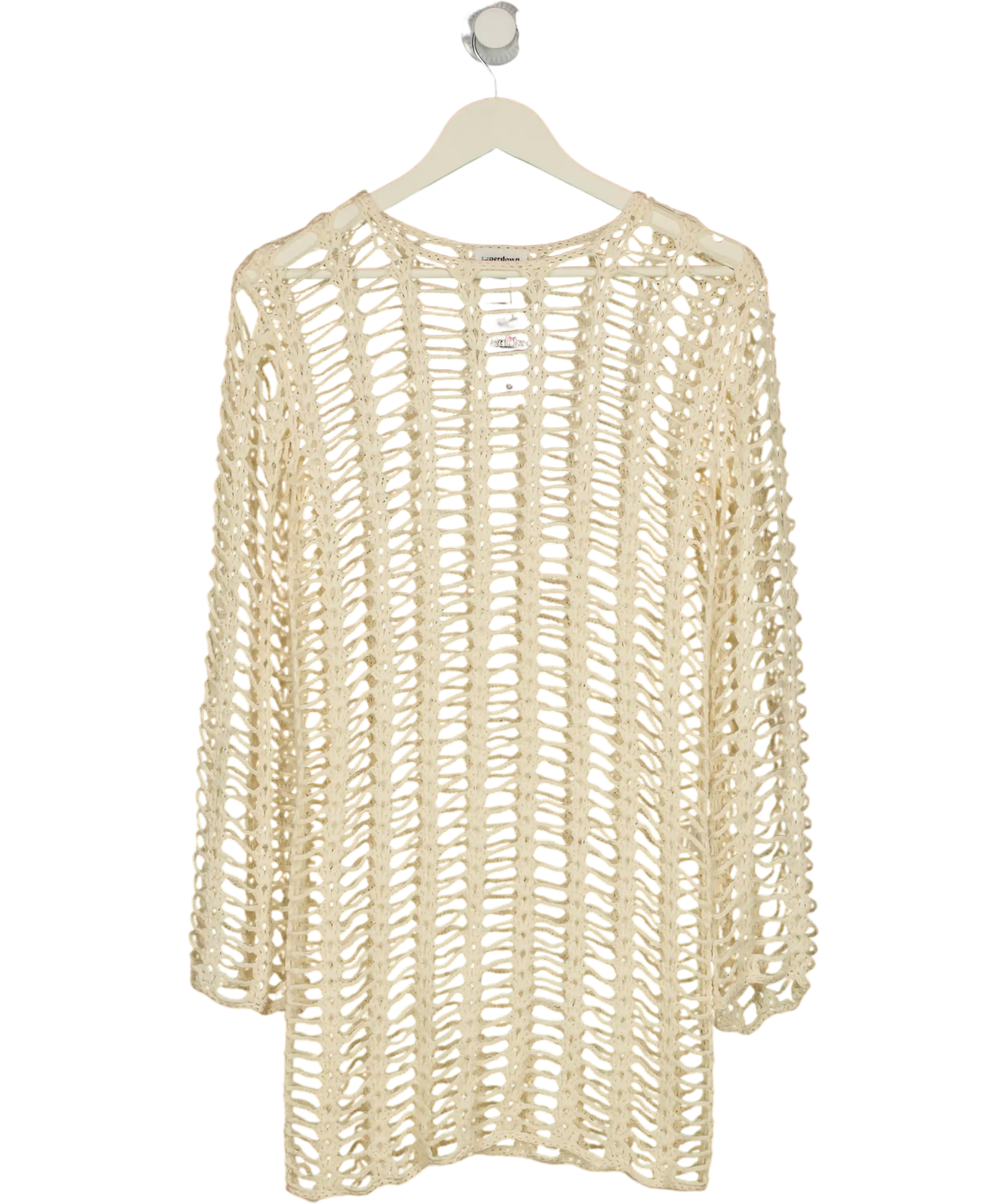 Superdown Cream Open Crochet Knit Dress UK S