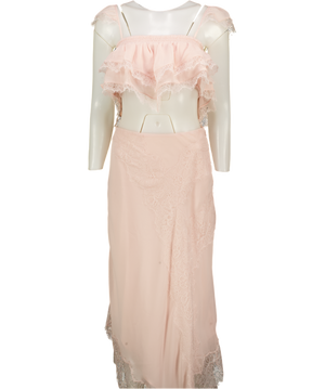 TULAROSA 2-piece Blush Pink Lace Trimmed Marisa Top (uk M) & Maxi Skirt (uk S) Set UK S/M