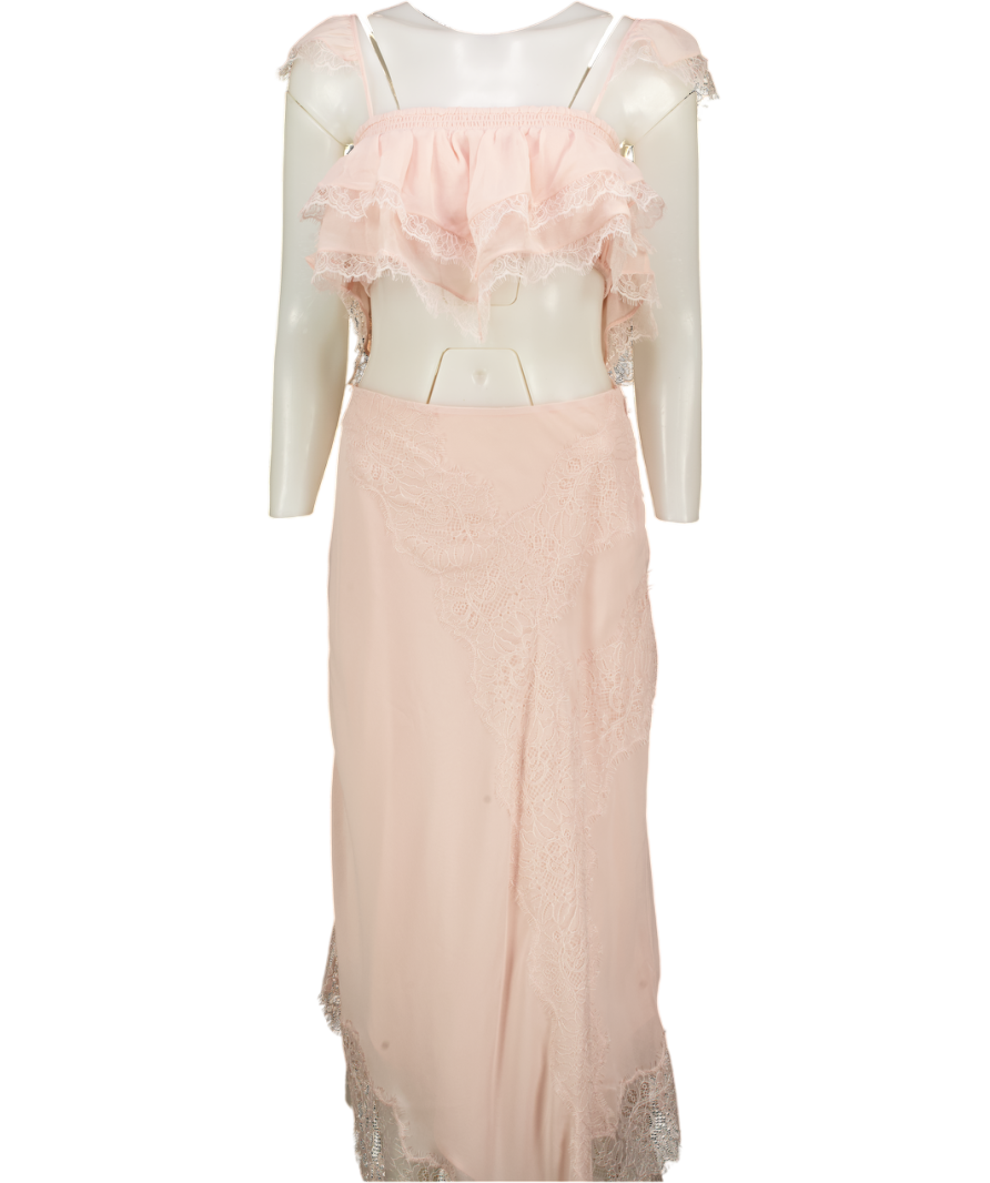 TULAROSA 2-piece Blush Pink Lace Trimmed Marisa Top (uk M) & Maxi Skirt (uk S) Set UK S/M