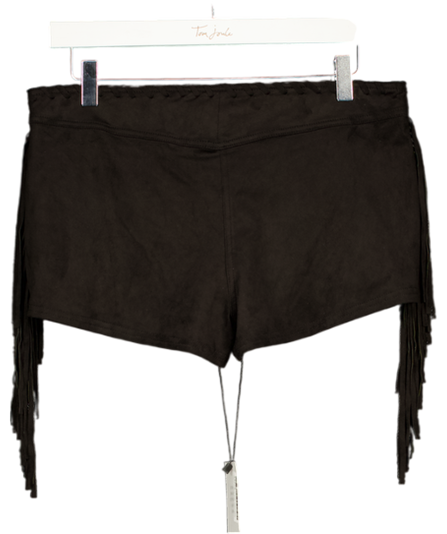 MORE TO COME Black Libertee Fringe Faux Suede Short UK M