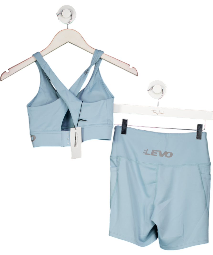 Levo Blue Crossover Sports Bra And Shorts Set UK S