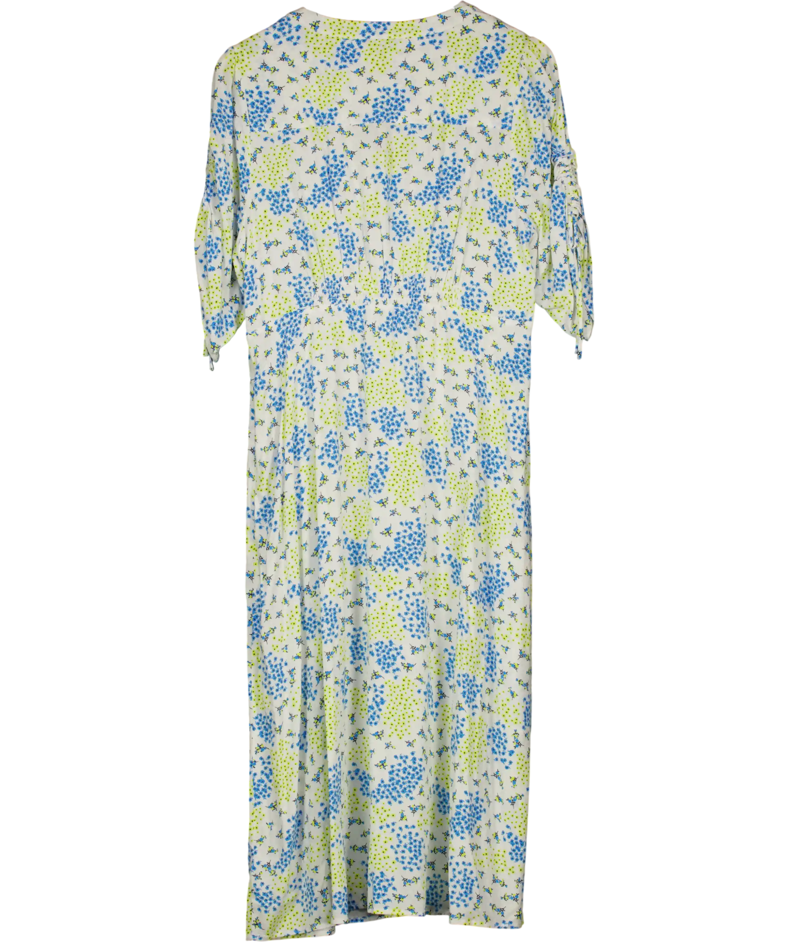 M&S Collection White / Blue Floral Smocked Waist Midi Dress UK 16