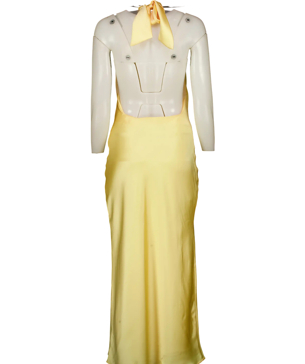 ZARA Yellow Satin Halterneck Backless Maxi Dres UK XS