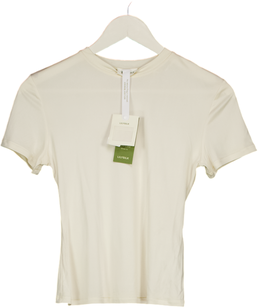 LILYSILK Cream Slim Fitted Silk Jersey Tee UK XS