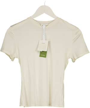 LILYSILK Cream Slim Fitted Silk Jersey Tee UK XS