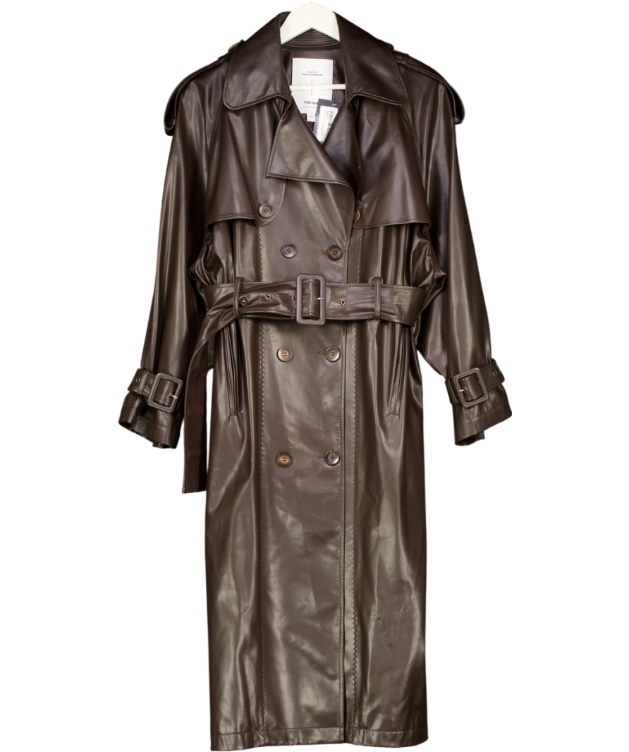 FABRIQUE X Maia Gogiberidze Dark Brown Tai Trench Coat In Faux Nappa Leather UK XS