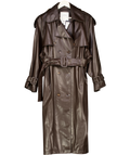 FABRIQUE X Maia Gogiberidze Dark Brown Tai Trench Coat In Faux Nappa Leather UK XS