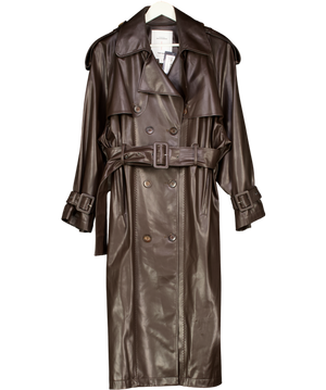 FABRIQUE X Maia Gogiberidze Dark Brown Tai Trench Coat In Faux Nappa Leather UK XS