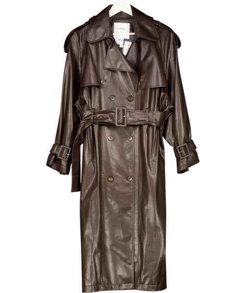 FABRIQUE X Maia Gogiberidze Dark Brown Tai Trench Coat In Faux Nappa Leather UK XS