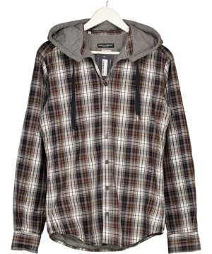 Dolce & Gabbana Grey / Brown Checked Hooded Shirt Top Neck 15.5" UK M