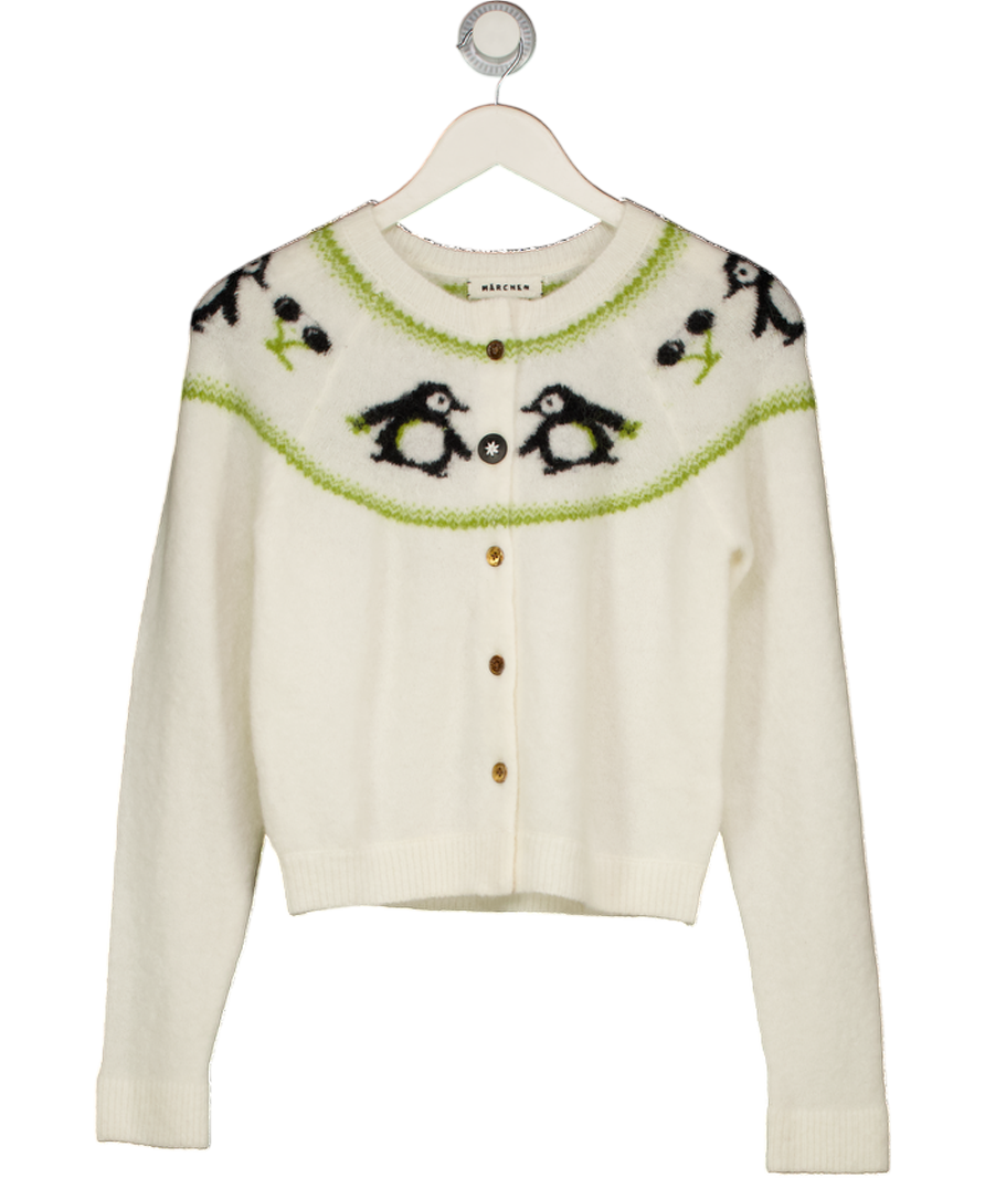 MARCHEN Cream Penguin Alpaca Blend Cardigan UK S