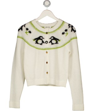 MARCHEN Cream Penguin Alpaca Blend Cardigan UK S