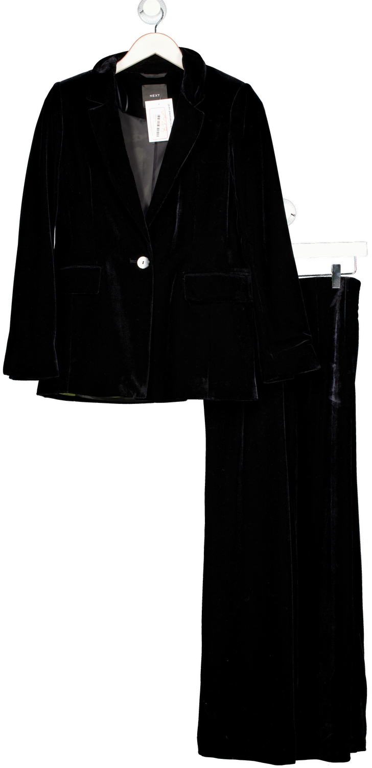 Next Black Tailored Velvet Single Breasted Blazer & Trouser UK 6