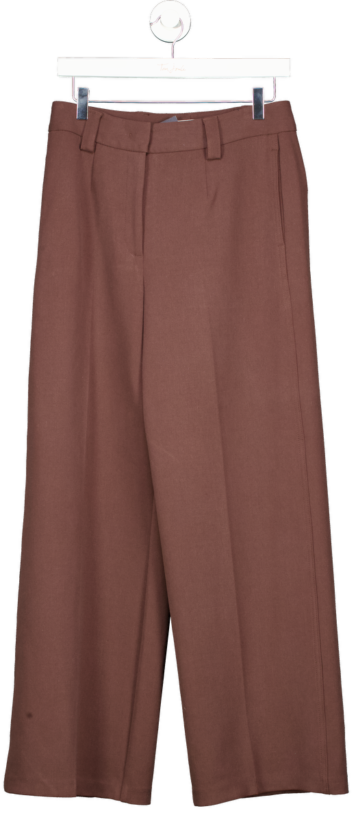 M&S Brown Crepe Tab Detail Wide Leg Trousers UK 10