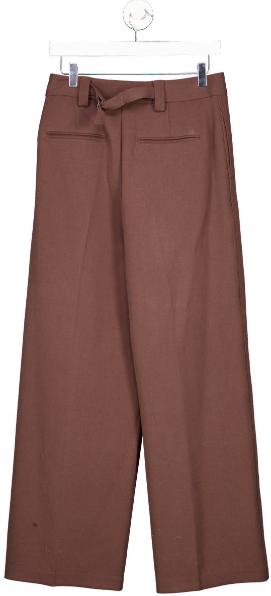 M&S Brown Crepe Tab Detail Wide Leg Trousers UK 10