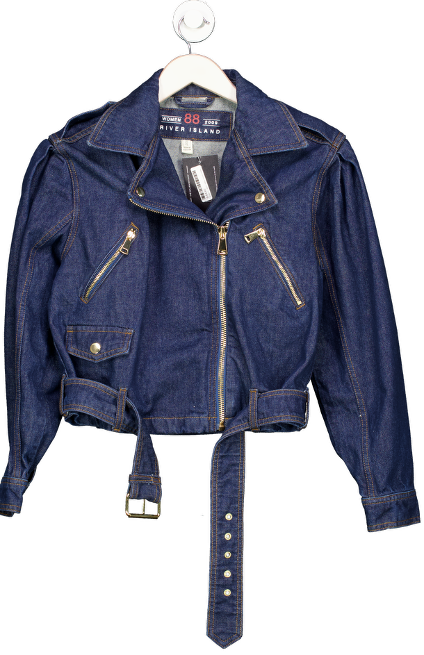 River Island Blue Denim Biker Jacket UK XS