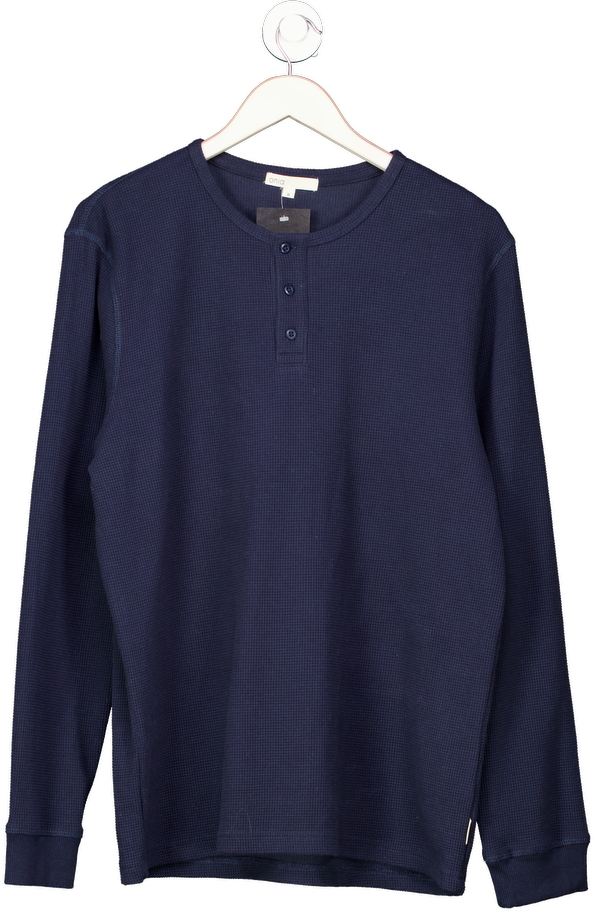Onia Navy Blue Cotton Waffle Henley Sweatshirt UK M