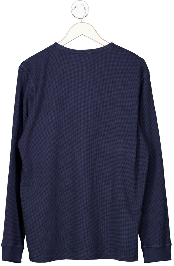 Onia Navy Blue Cotton Waffle Henley Sweatshirt UK M