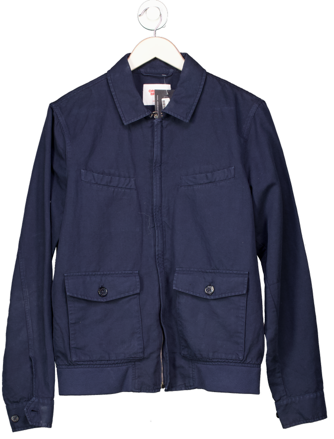 Orlebar Brown Blue Navy Blue Linen Blend Bomber Jacket UK M