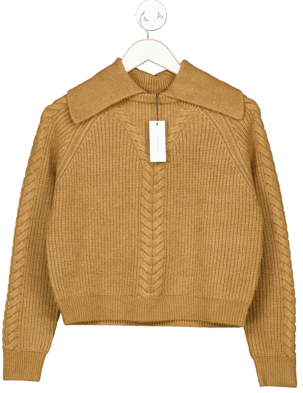 Karen Millen Beige Camel Cable Stitch Fly Collar Jumper UK S