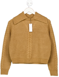 Karen Millen Beige Camel Cable Stitch Fly Collar Jumper UK S