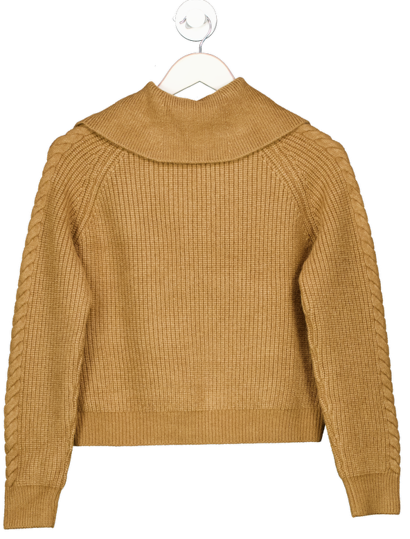 Karen Millen Beige Camel Cable Stitch Fly Collar Jumper UK S