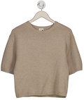almada label Beige Merino / Cashmere Blend Short Sleeve Knit Top UK S