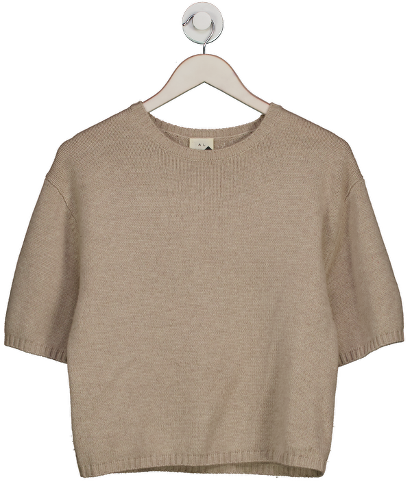 almada label Beige Merino / Cashmere Blend Short Sleeve Knit Top UK S