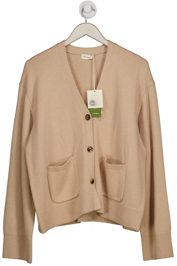 LilySilk Beige Wool-cashmere Blend Cardigan UK M