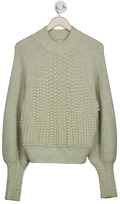 H&M Premium Mint Green Pearl Beaded Balloon Sleeve Jumper UK S