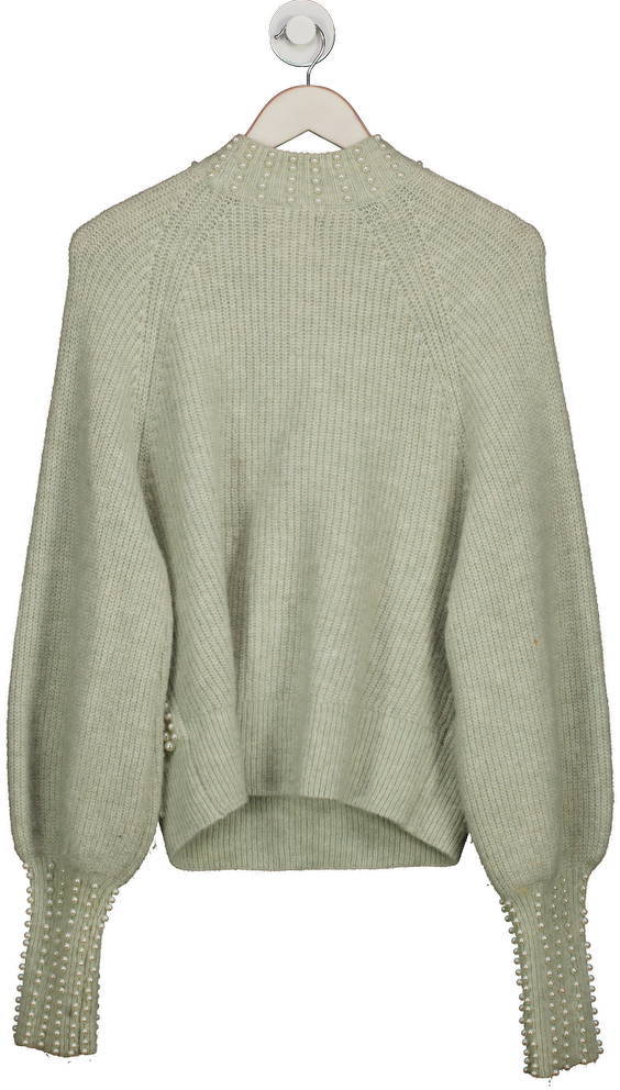 H&M Premium Mint Green Pearl Beaded Balloon Sleeve Jumper UK S