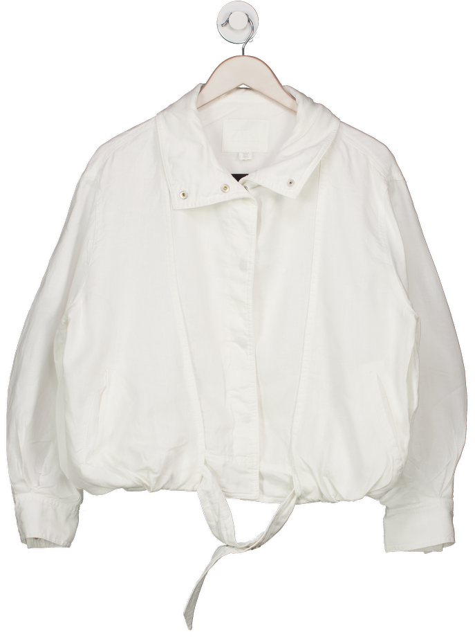 ZARA White 100% Linen Bomber Jacket Zw Collection UK S