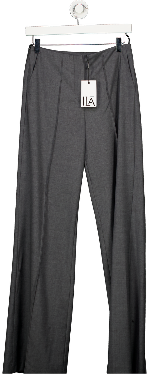 ILA Grey Regular Fit Wool Wide Leg Trousers UK 6