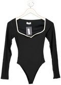 Oh Polly Lara Modal Contrast-trim Bodysuit In Black UK XS
