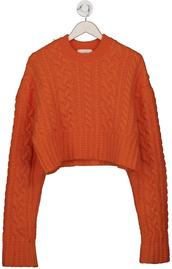 Ami Paris Orange Cable Knit Crew Neck UK S