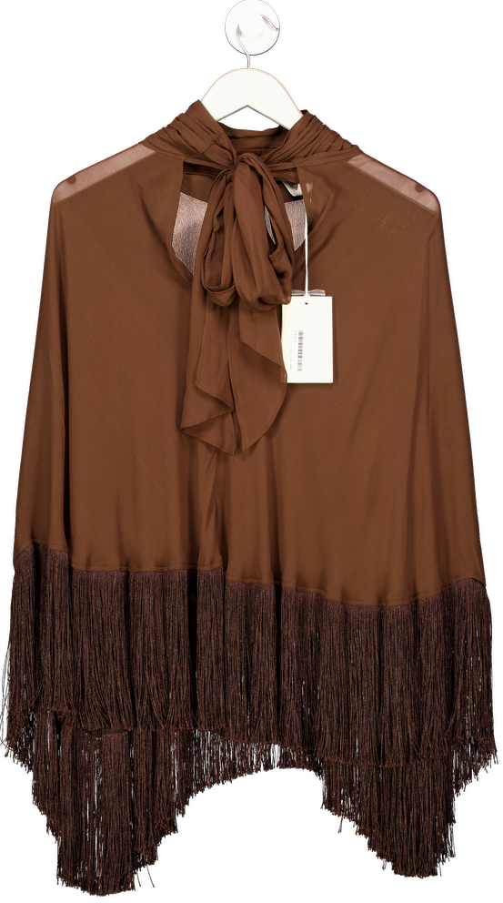 DE LA VALI Brown Levanto Poncho In Cedar Georgette UK S
