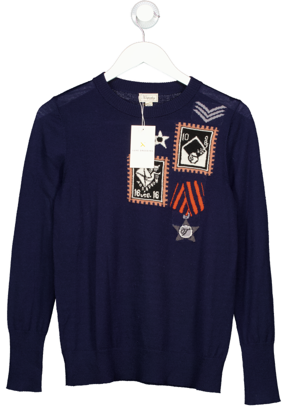 Temperley Blue Merino Wool Navy Knit Jumper UK S