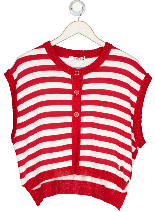 Please Red Striped Knit Sleeveless Cardigan UK M