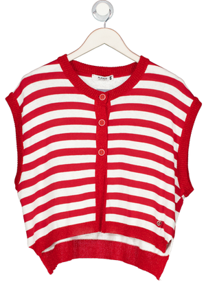 Please Red Striped Knit Sleeveless Cardigan UK M