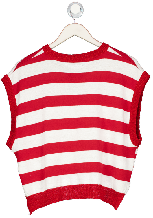Please Red Striped Knit Sleeveless Cardigan UK M