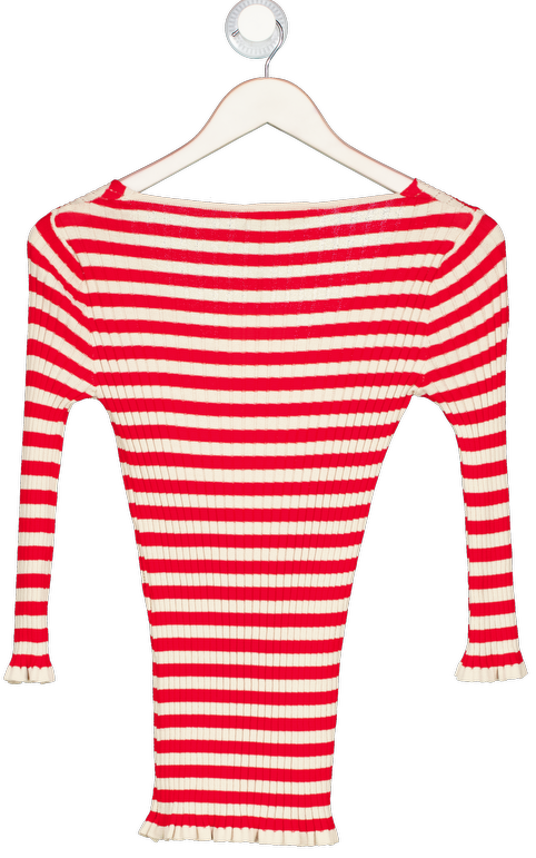 Please Red Striped V-neck Crochet Knit Top UK S/M