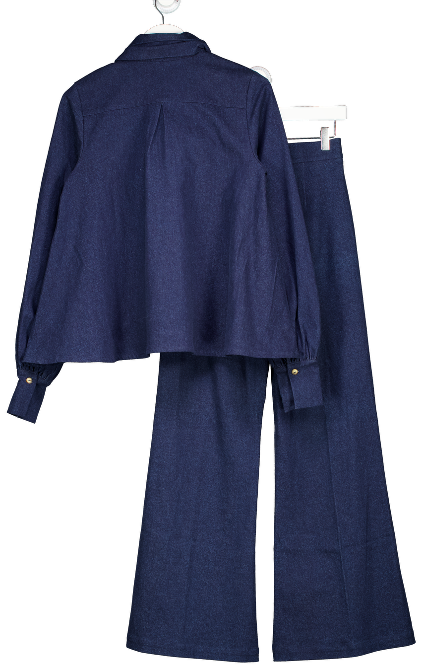 ELFIE Blue 2-piece Denim Shirt And Wide Leg Trouser Set UK XS