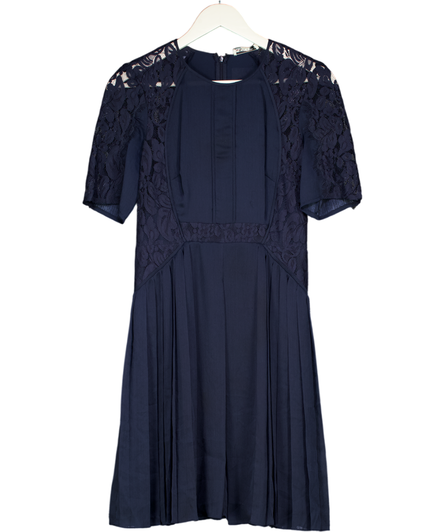 Whistles Navy Blue Lace Detail Pleated Mini Dress UK 10