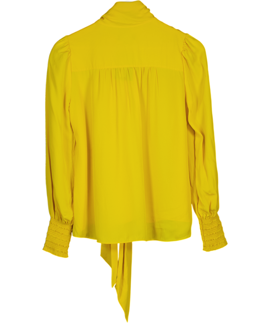 ME + EM Yellow Shirred Cuff 100% Silk Pussy Bow Blouse UK 8